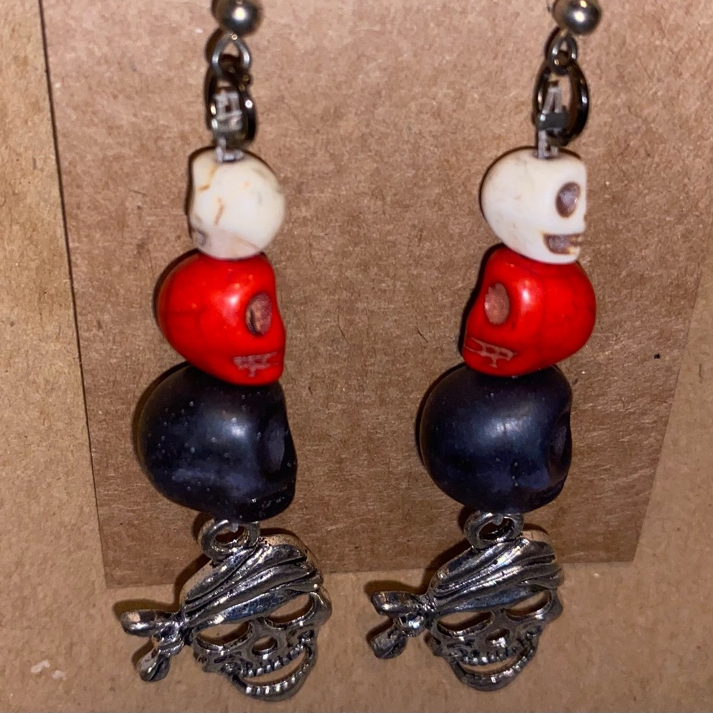 Handmade Pirate and Skull Dangle Earrings